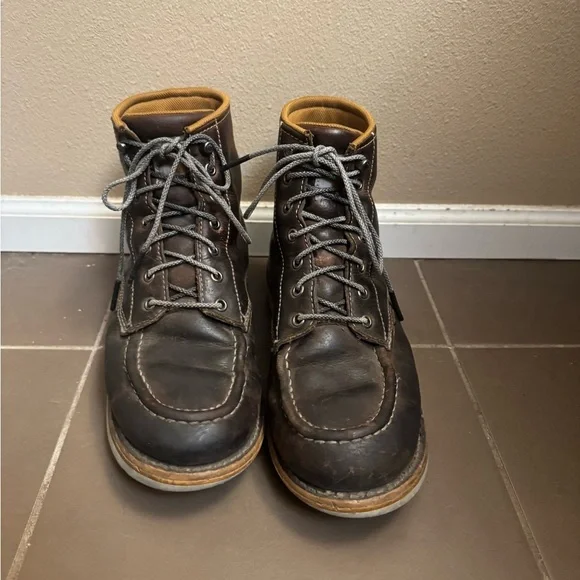 CARHARTT Men's Brown Leather Waterproof Moc Toe Wedge Work Boots Size 9 Outdoors - Picture 13 of 16